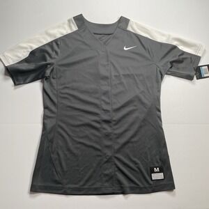 Nike Womens Size Medium Gray White Button Softball Practice Jersey‎ Active NEW